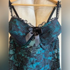 Teal with black lace babydoll, 2X